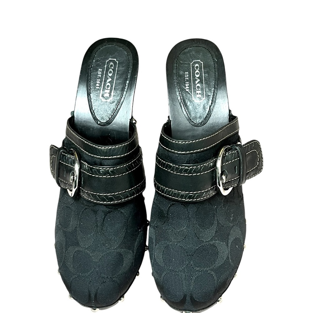 Coach Sable Classic C Logo Studded Mules Size 10M Black - Picture 2 of 6